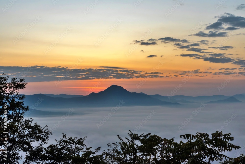 Sunrise mountain Phu Thok, Chiang Khan, Loei Province,in Thailand 
