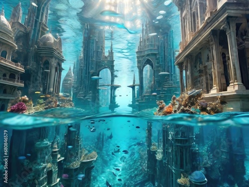 a surreal astral underwater city