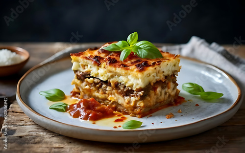 Capture the essence of Moussaka in a mouthwatering food photography shot Generative AI