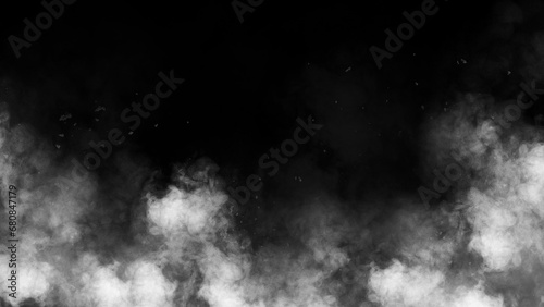 White fog, smoke, smog clouds on black Background photo