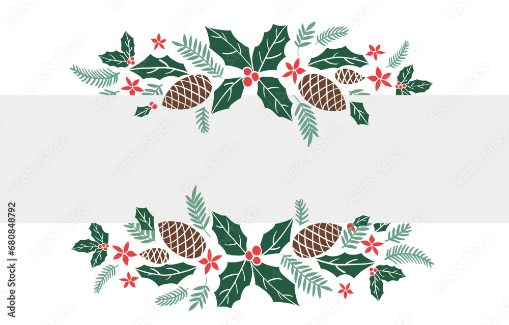Obraz premium Christmas botanical bouquet decoration with winter flowers , Hand-drawn style.