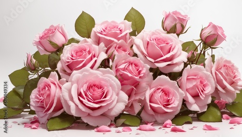 "Pink Roses Bloom: Computer Graphics by Marie Angel on White Background"