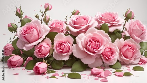 Wallpaper Mural "Pink Roses Bloom: Computer Graphics by Marie Angel on White Background" Torontodigital.ca