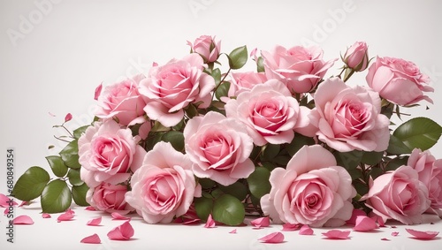 "Pink Roses Bloom: Computer Graphics by Marie Angel on White Background"