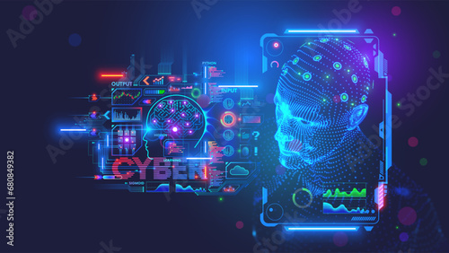 Chipping of patient human brain, Connecting the human brain to an electronic chip. Restoration of neural connections of paralyzed people. Microsurgery. New technologies in medicine and healthcare.
