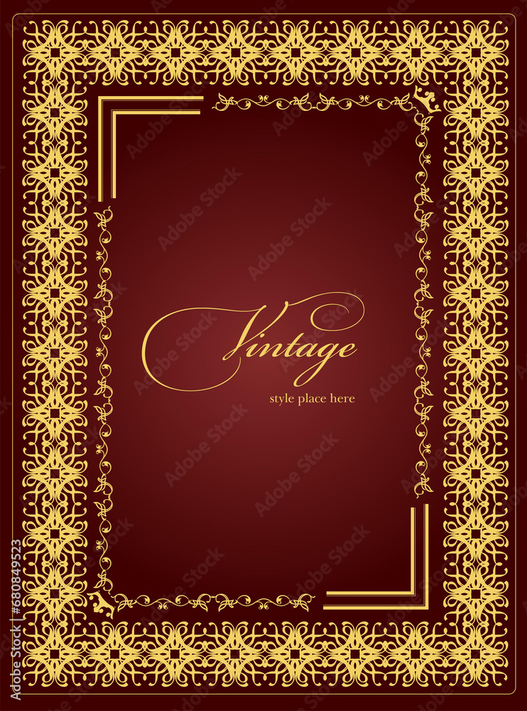 Gold ornament on brown background. Can be used as invitation card.Vector illustration