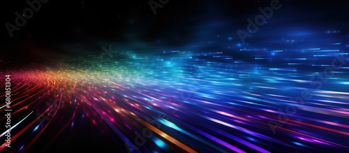Abstract fiber optic neon light background technology internet data. AI generated image