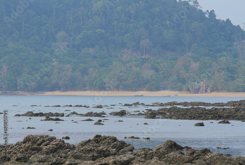 Beautiful view,Rocks at low tide, Khao Kwai Bay, Koh Phayam, Ranong Province, Thailand