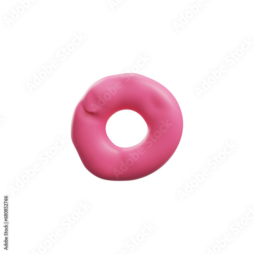 O letter or donut shape in clay texture, 3d vector illustration isolated.
