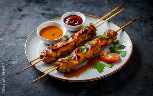 Capture the essence of Satay in a mouthwatering food photography shot Generative AI