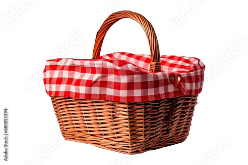 Red napkin picnic empty basket isolated on white
