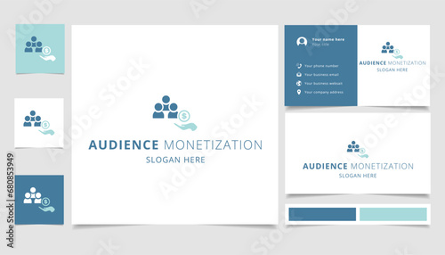 Audience monetization logo design with editable slogan. Branding book and business card template.
