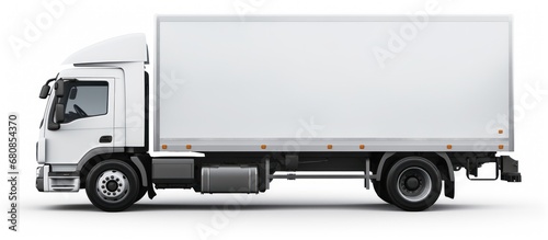 White container truck side view isolated background. AI generated image photo