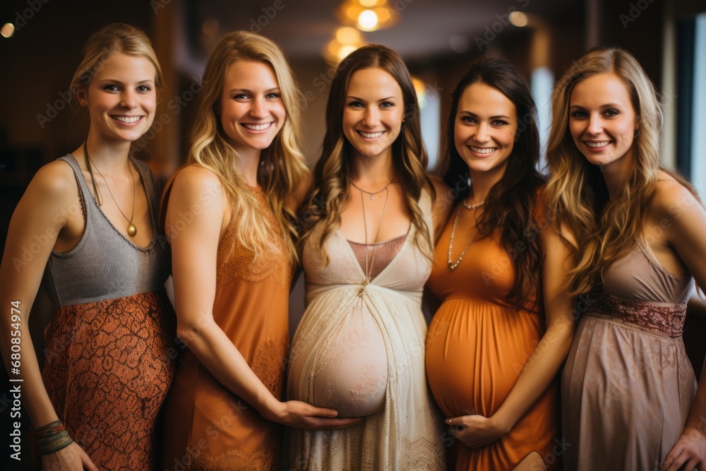 Pregnant woman smiling at her growing belly, cherishing the joy of maternity