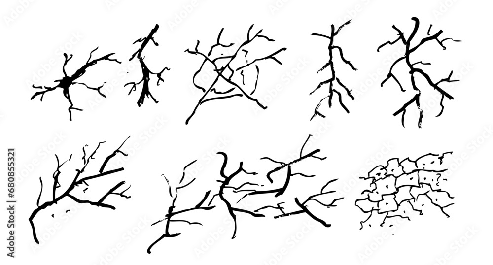 crack simple hand draw sketch vector black white crack set 8