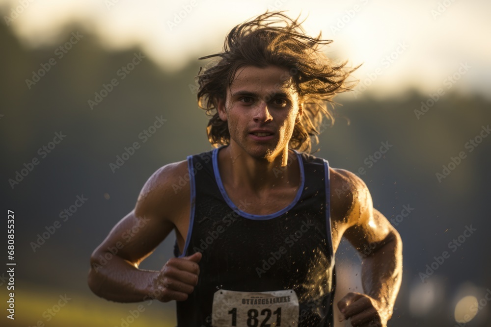 Fototapeta premium Winner of the trail running competition, a route full of krone.