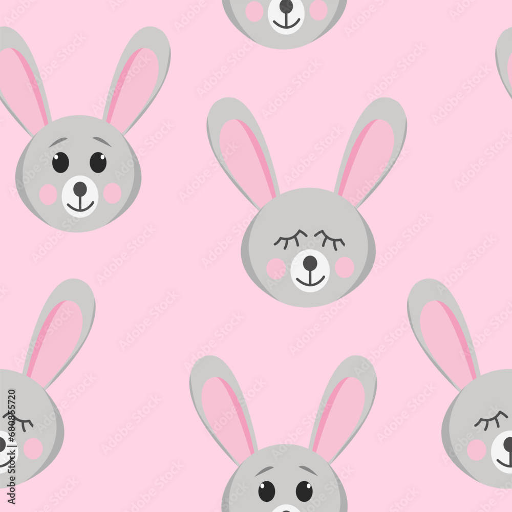 Obraz premium hare seamless pattern. cute animal in flat style.