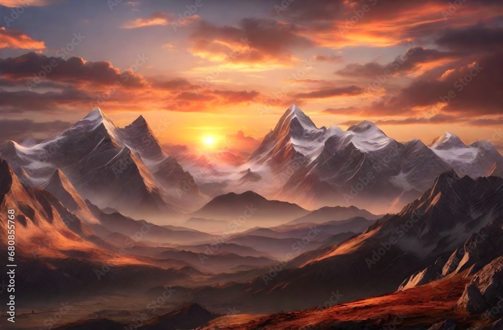 Fantasy Mountain Sunset  Ethereal Landscape,,
Majestic Mountains  Sunset Dreamscape Generative Ai