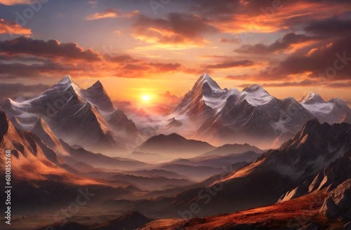 Fantasy Mountain Sunset  Ethereal Landscape   Majestic Mountains  Sunset Dreamscape Generative Ai