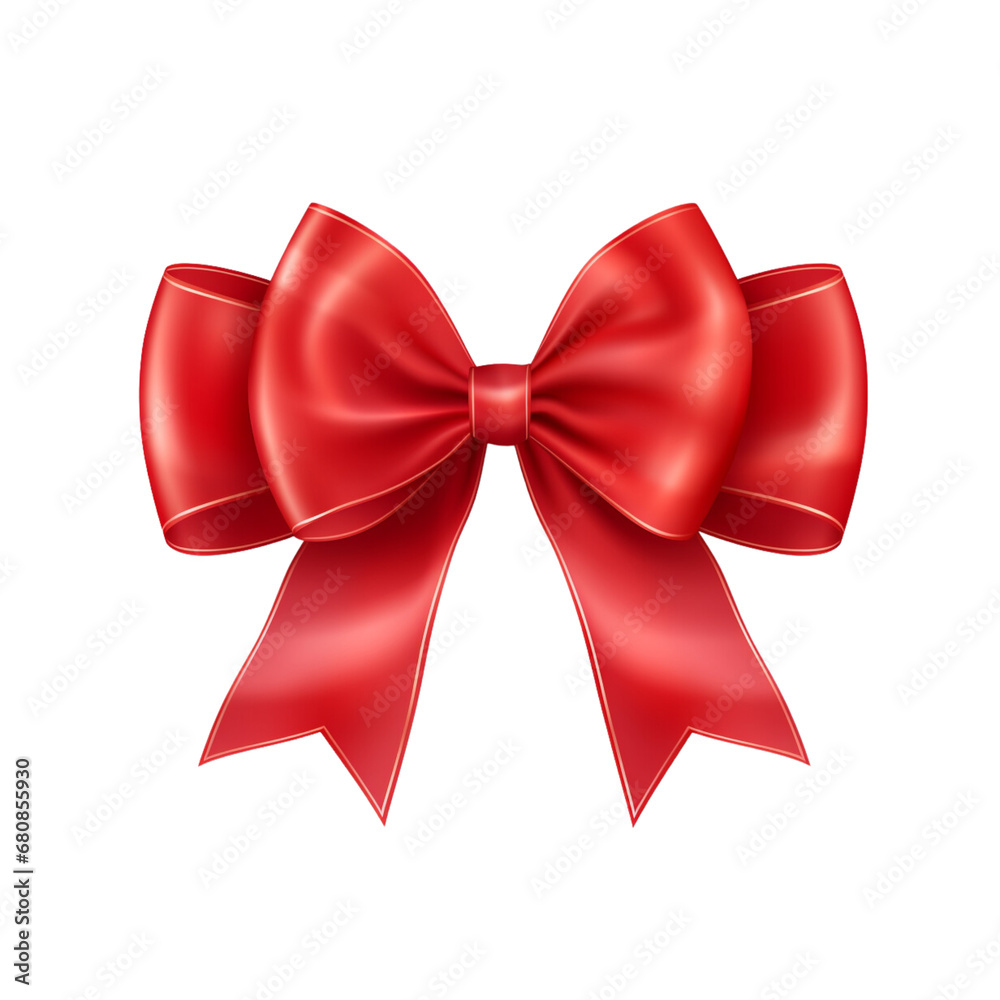 Fototapeta premium Red Ribbon Bow on isolated background,Shiny Elegance for Celebrations and Victories.Created with Generative AI technology.