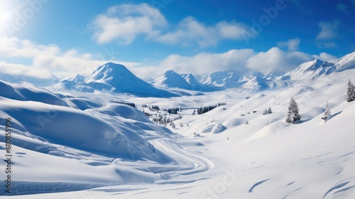 A ski slope and white snow.