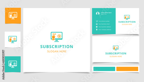Subscription logo design with editable slogan. Branding book and business card template.