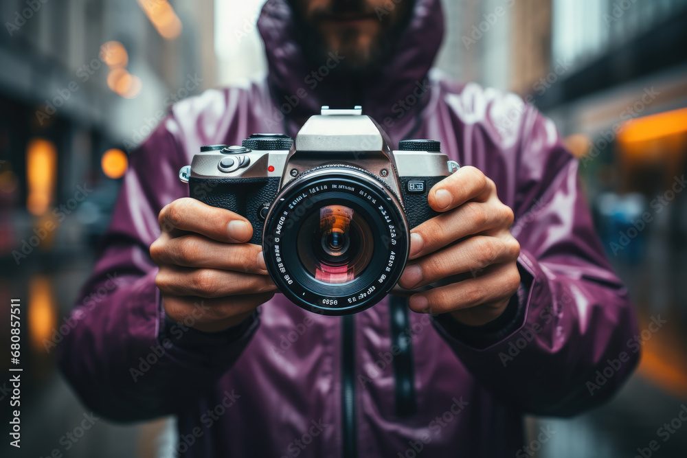 Man holding a camera in his hands. Man holding a camera in his hands.