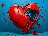 highly quality acrylic oil paint of broken red heart. 
