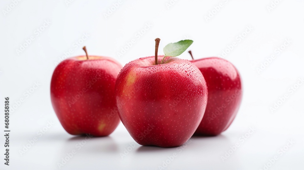 close-up portrait of red apples against white background, AI generated, background image close-up portrait of red apples against white background, AI generated, background image