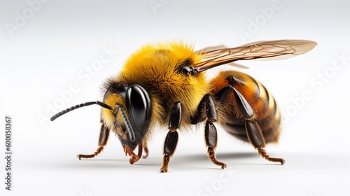 portrait of a bumblebee against white background, AI generated, background image 