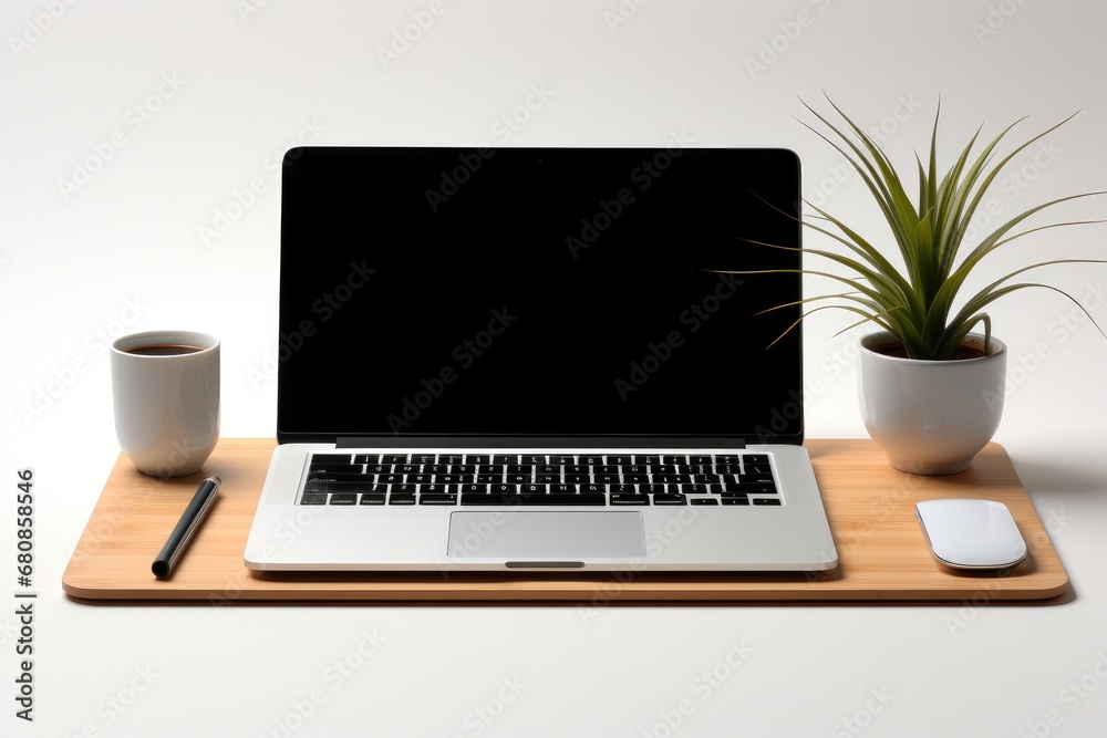 Fototapeta premium Office table with digital tablet, Smartphone and pencil on isolated pure white background.