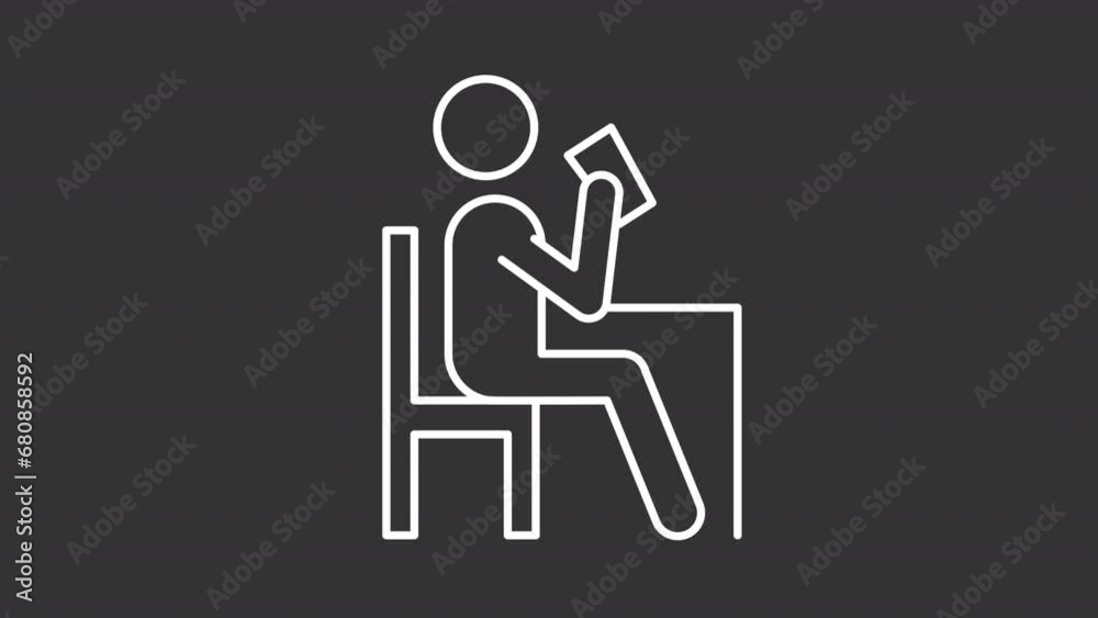 2D white creative thin line animation of person drinking while sitting in chair icon, HD video with transparent background, seamless loop 4K video representing human behavior icon. 2D white creative thin line animation of person drinking while sitting in chair icon, HD video with transparent background, seamless loop 4K video representing human behavior icon.