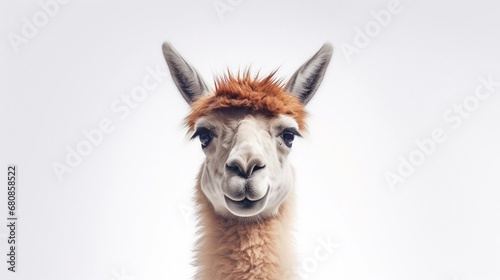 Portrait of a Llama against white background with space for text, AI generated, background image