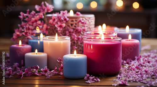candles and flowers HD 8K wallpaper Stock Photographic Image 