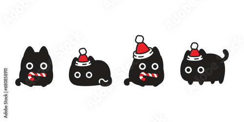 cat vector santa claus hat christmas icon kitten candy cane calico neko pet cartoon character symbol tattoo stamp illustration clip art isolated design