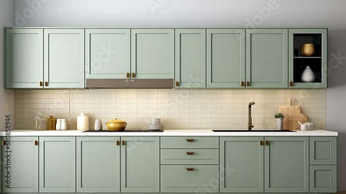 modern design kitchen with sage green cabinet photo
