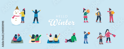 Winter activities - people shopping, decorating, and spending time together