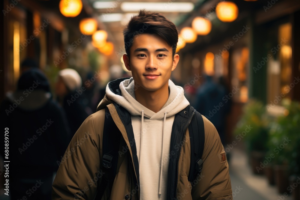 Japanese young man travel in Kyoto.