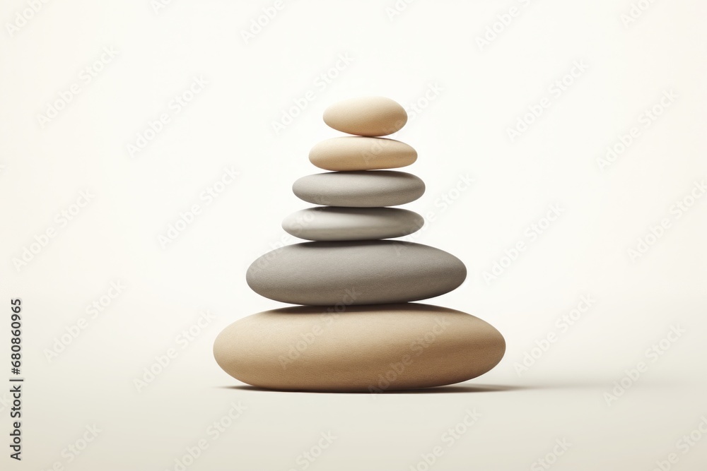 Zen stones in serene, minimalistic balance on a pristine white background, epitomizing simplicity and harmony. Zen stones in serene, minimalistic balance on a pristine white background, epitomizing simplicity and harmony.