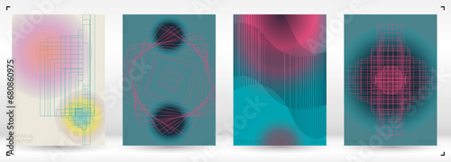 Minimal Minimal Geometric Vector Poster Design with Lines and Gradient Colorful Circles. Collection of Abstract Backgrounds for Covers, Flyers, Templates, Booklets, Cards, Brochures, Branding, etc.