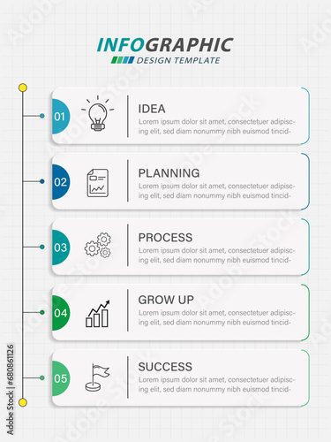 Timeline Creator infographic template. 5 Step timeline journey, calendar Flat simple infographics design template. presentation graph. Business concept with 5 options, gantt vector illustration. 