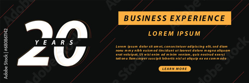 20 years in business or 20 years experience vector illustration. Best 20 years experience or anniversary banner. 20 years in business vector template. Perfect for banners about ability experience.