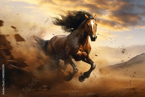 horse running in the sunset