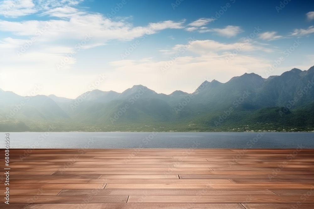 Brown wooden floor with nature background for product display montages 