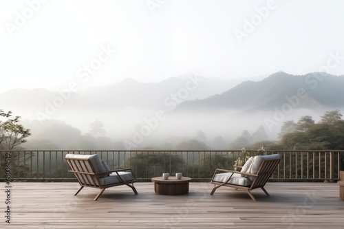 Terrace lounge with mountain with space for the text 