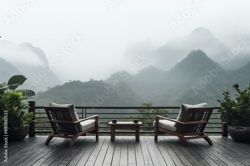 Terrace lounge with mountain with space for the text 