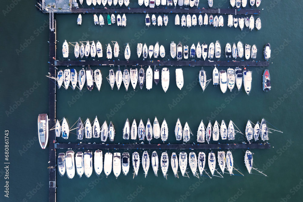 Aerial view of a port area for tourist boating Aerial view of a port area for tourist boating