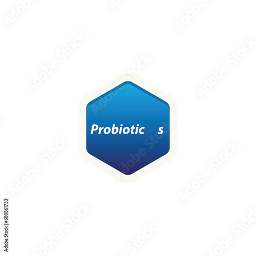 Probiotics symbol label vector, hexagon shape with text, Suitable for health product packaging.