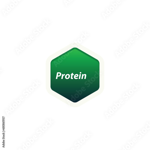 Protein symbol label vector, hexagon shape with text, Suitable for health product packaging.