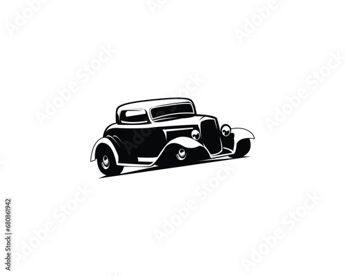Ford Caupe 1932. Isolated emblem, badge, icon, sticker design, vintage car industry. appear from the side with stunning style. available in eps 10